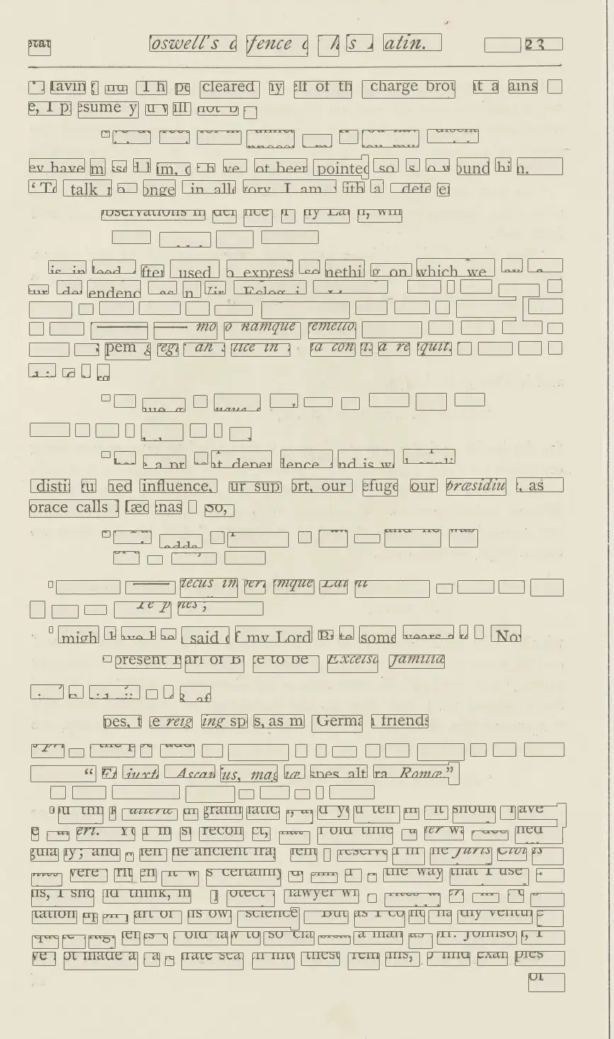 A page from Boswell's Life of Johnson with words cut out