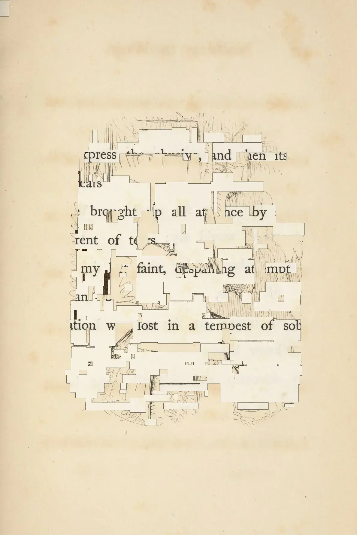 A composed page with text fragments over illustrations