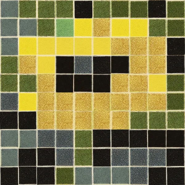 Vanderpoel-style mirror grid of the same Rudbeckia, tiles arranged to preserve the spatial layout of the flower's colours
