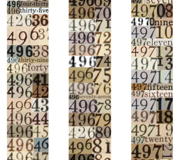 Detail showing extracted number typography from historic texts