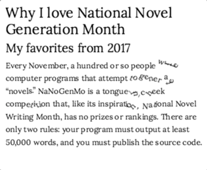 Animated GIF of this essay's text disintegrating: individual letters detach from their words and tumble down the page under simulated gravity